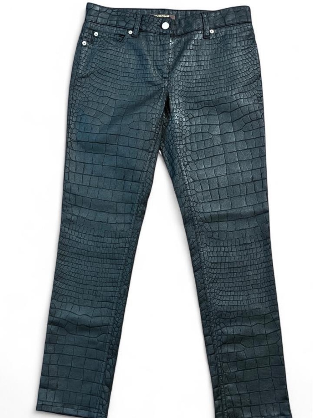 Roberto Cavalli Croc-Embossed Leather Textured Skinny Jeans